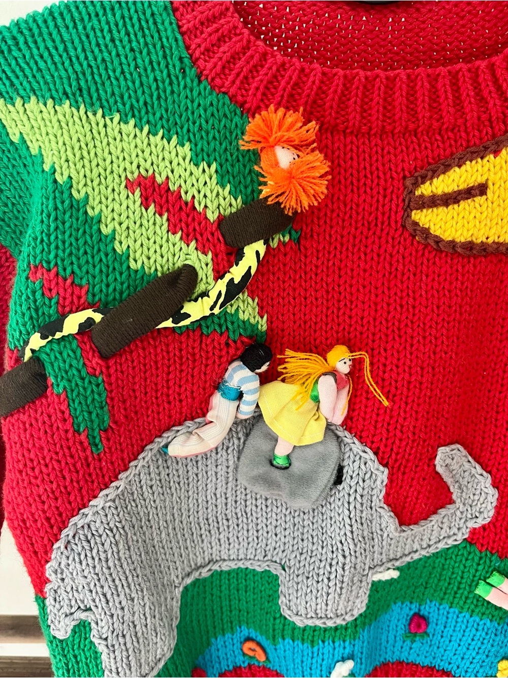 Whimsical Red Animal Appliqué Knit Sweater - Picture 2 of 7